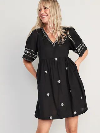 Bell-Sleeve Floral-Embroidered V-Neck Mini Shift Dress for Women | Old Navy (US)