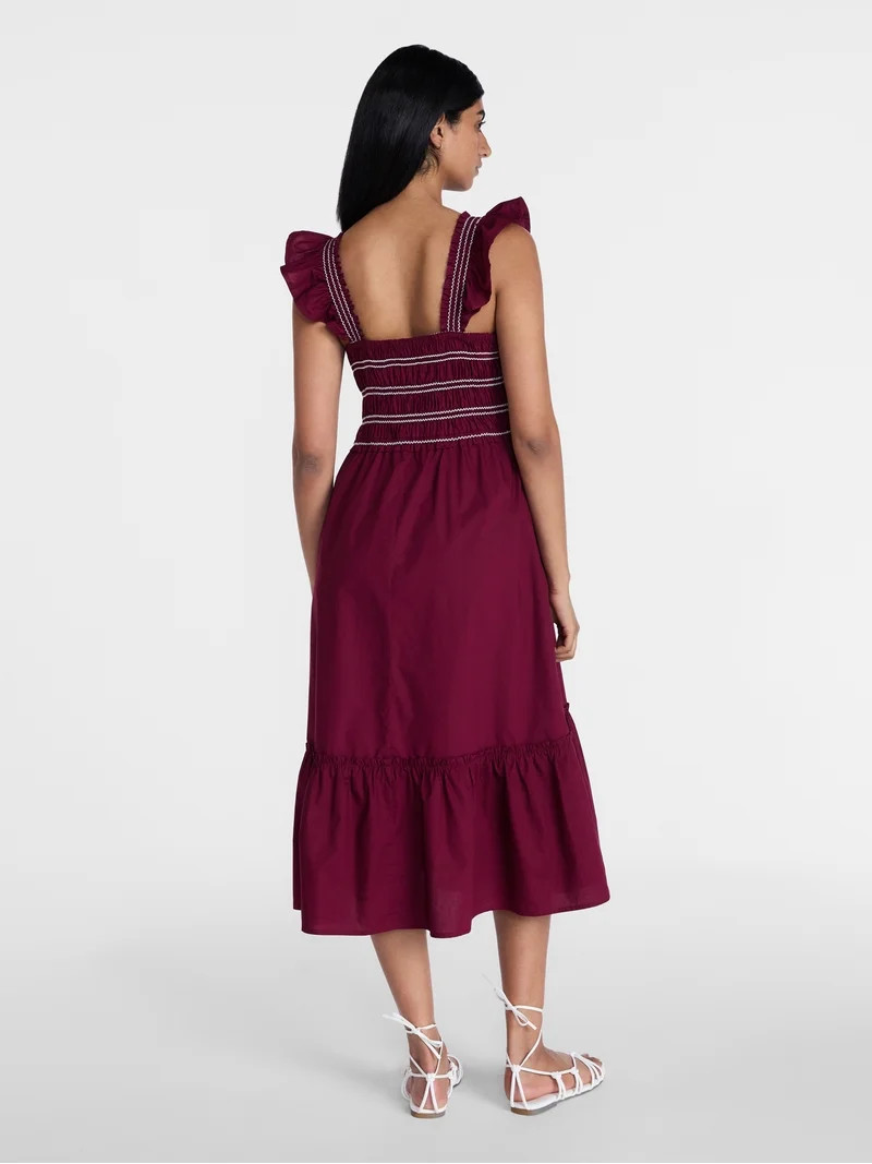 Time and Tru Women's and Women's Plus Sleeveless Smocked Cotton Midi Dress, Sizes XS-4X | Walmart (US)
