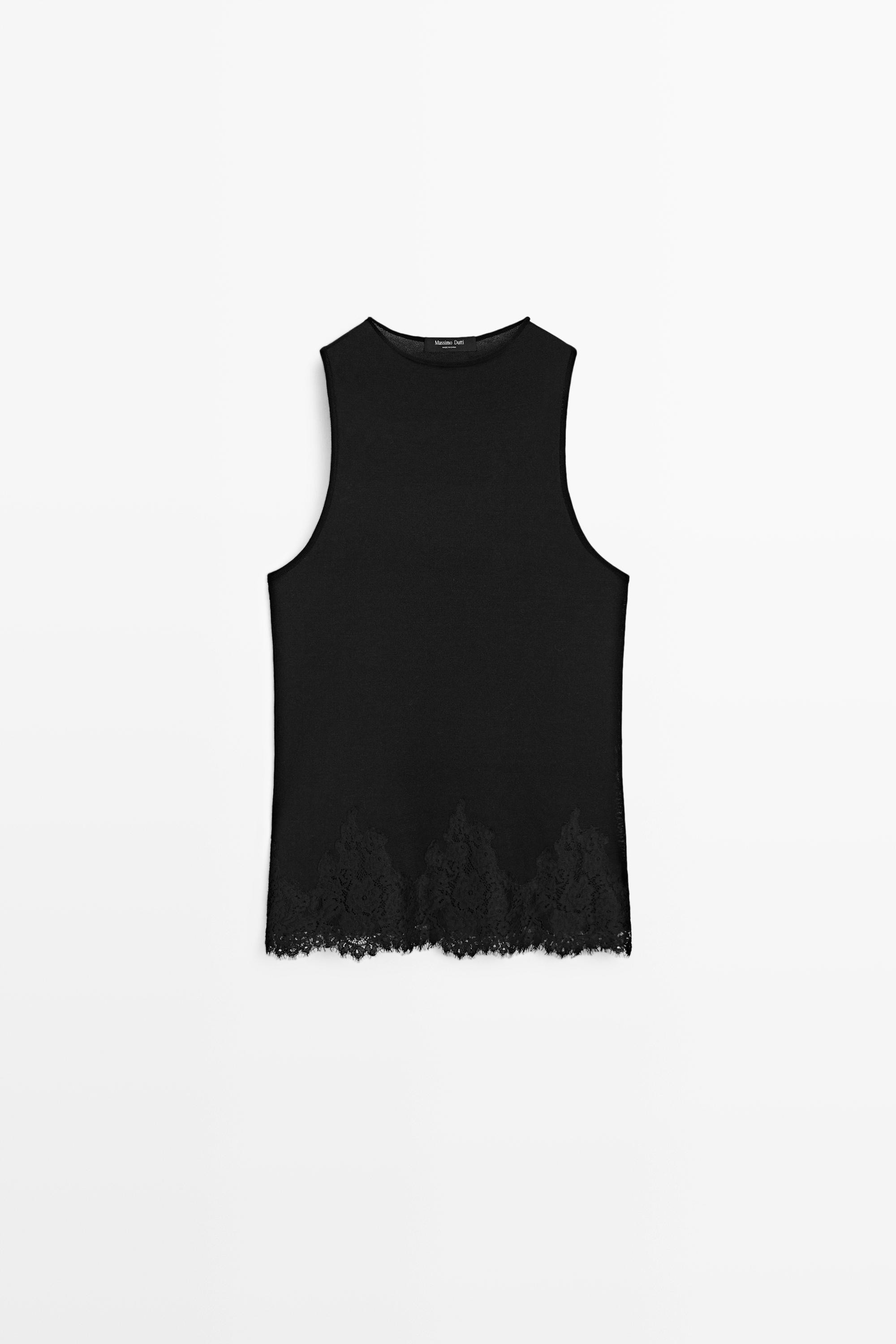 Lace detail halter top | Massimo Dutti US