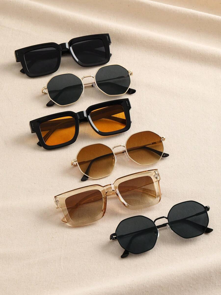 6pcs Square Metal Geometric Frame Fashion Black Sunglasses For Women Travel Party UV Protection C... | SHEIN