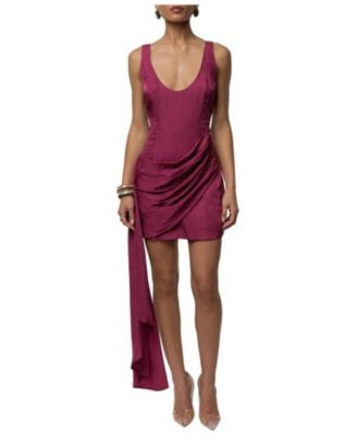 Jluxlabel Women's Golden Passage Plunging Scoop Neck Ruched Hip Draping Body-Con Mini Dress - Fuchsia | Macy's