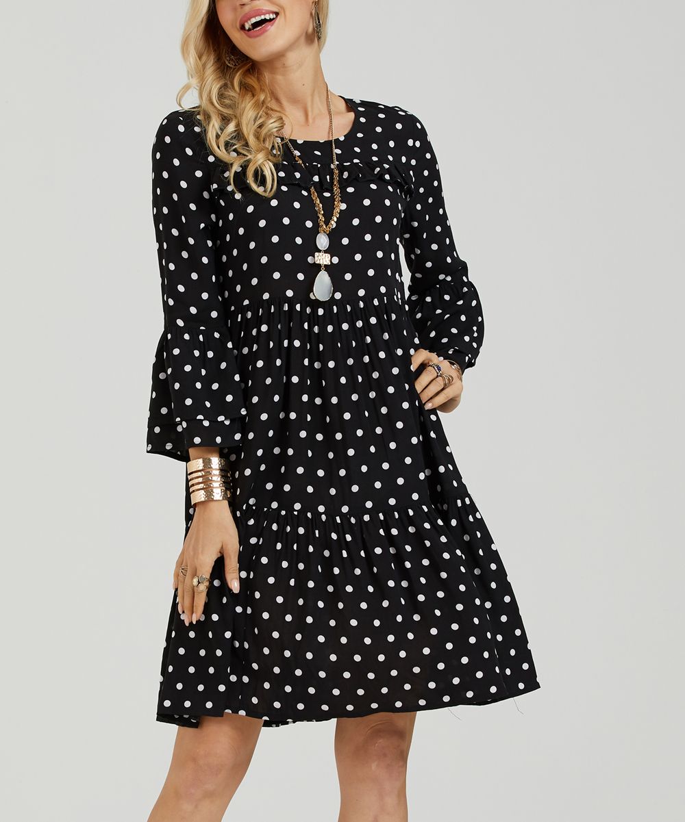 Black & White Polka Dot Ruffle-Tier A-Line Dress - Women & Plus | zulily
