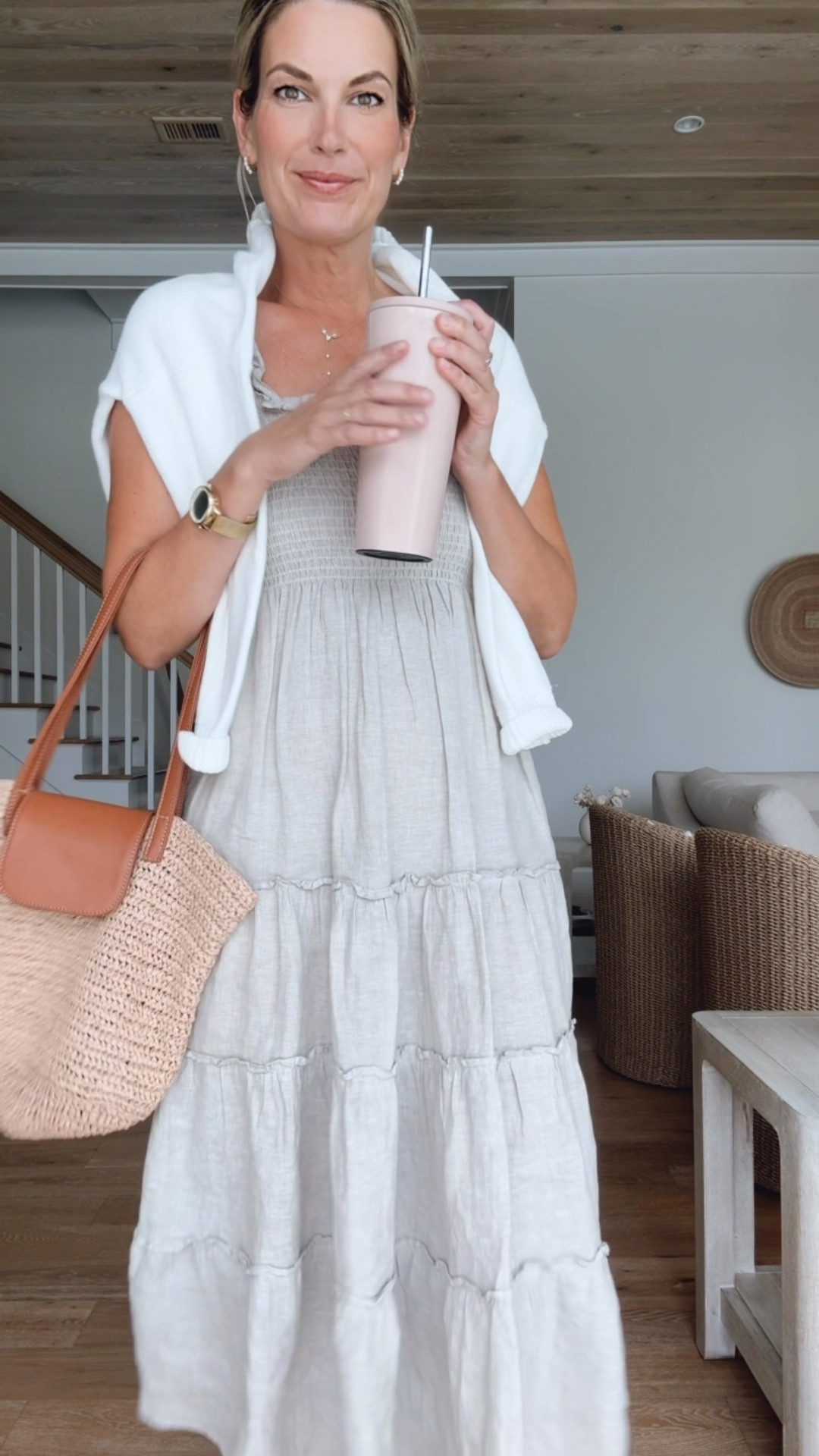 Comfy linen dress. Wearing small and small in the organic cotton cardigan.  Sandals true to size.

#LTKOver40 #LTKTall #LTKootd