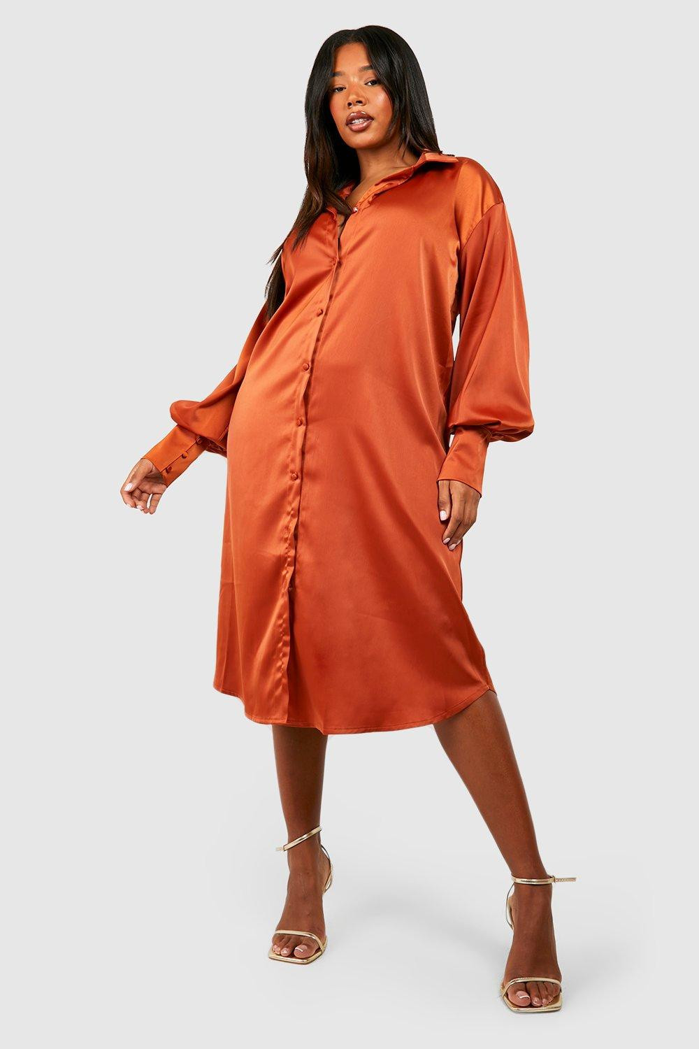 Plus Satin Midi Shirt Dress | Boohoo.com (UK & IE)