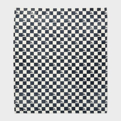 Hot Wheels Retro Checkered Flame Faux Shearling Kids' Bed Blanket Gray - Hot Wheels by Pillowfort... | Target