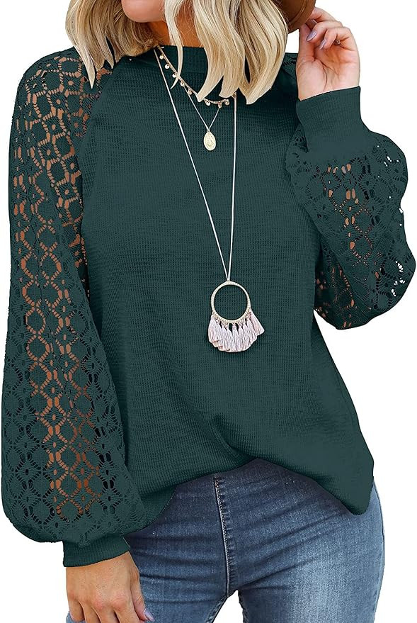 MIHOLL Women’s Long Sleeve Tops Lace Casual Loose Blouses T Shirts | Amazon (US)
