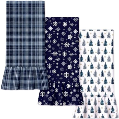 Fanfanwin 3 Pcs Christmas Kitchen Towels Set, 100% Cotton Ruffled 17" x 28" | Amazon (US)