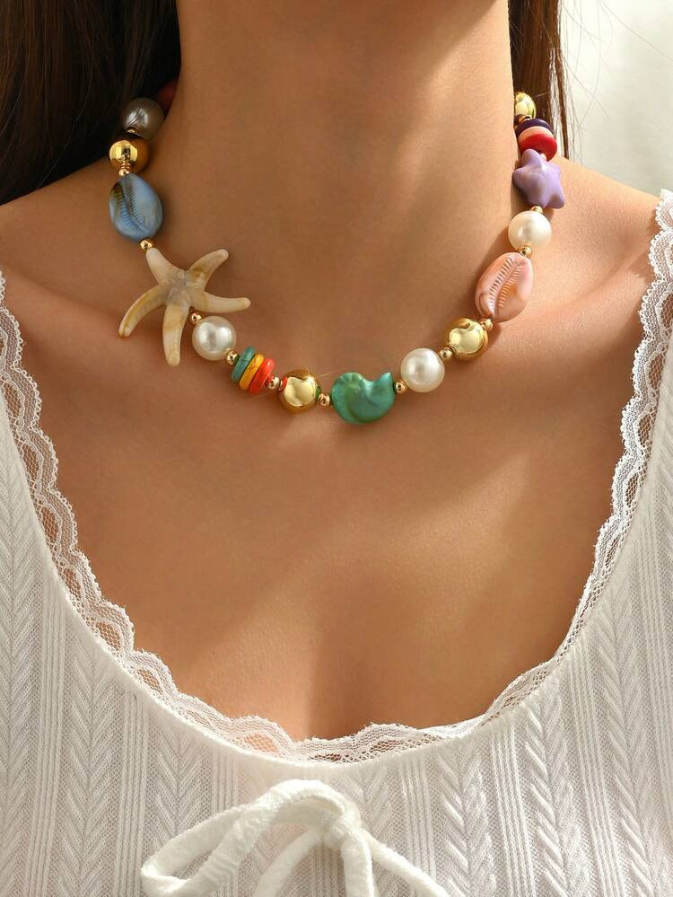 1pc Bohemian Style Starfish Shell Necklace For Women (Accessory Color Random) | SHEIN