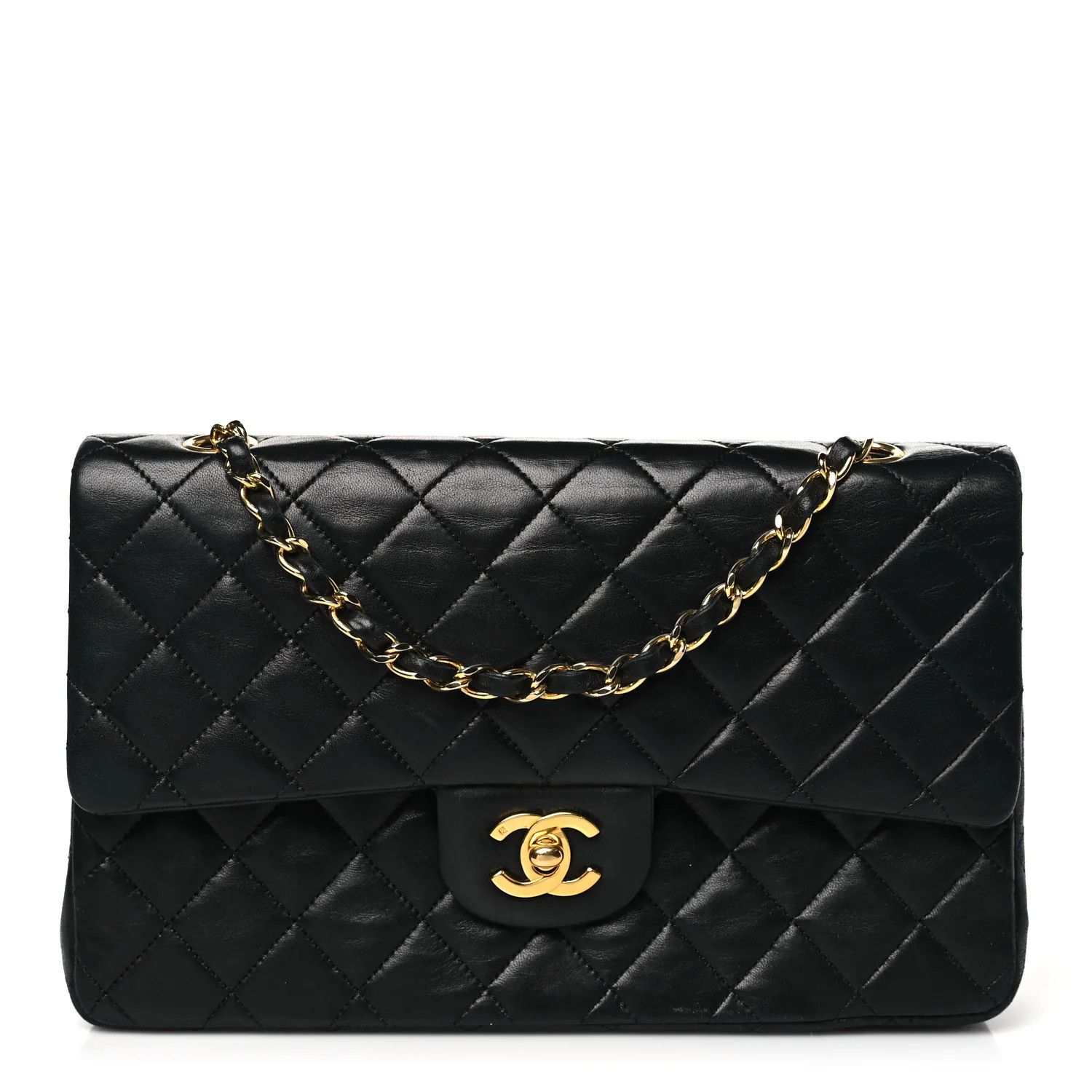 Lambskin Quilted Medium Double Flap Black | FASHIONPHILE (US)