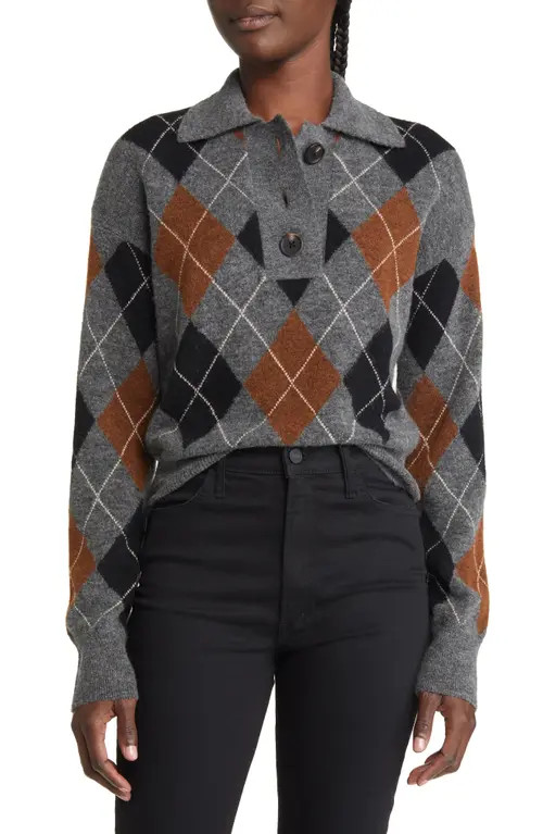 Rails Shae Argyle Polo Sweater in Heather Toffee Arglye at Nordstrom, Size Medium | Nordstrom