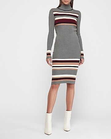 striped turtleneck midi sweater dress | Express