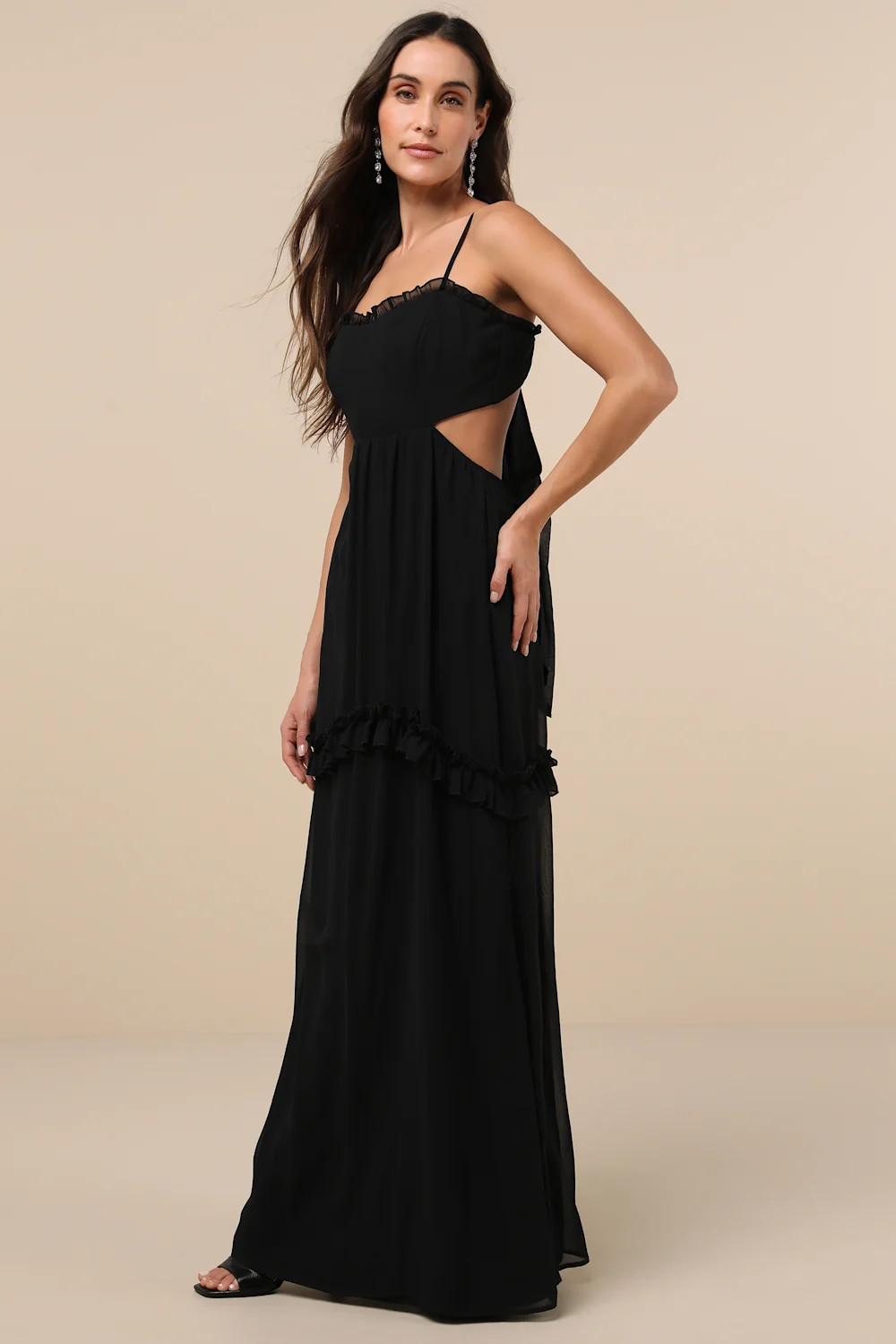 Pronounced Perfection Black Cutout Tie-Back Maxi Dress | Lulus