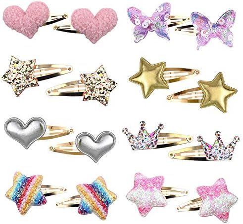 Gingbiss 8 Pairs/16 Pack Hair Clips for Girls, Star/Crown/Heart/Butterfly Shaped Kids Hair Barret... | Amazon (US)