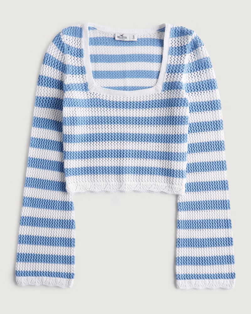 Women's Long-Sleeve Crochet Square-Neck Sweater | Women's Tops | HollisterCo.com | Hollister (US)