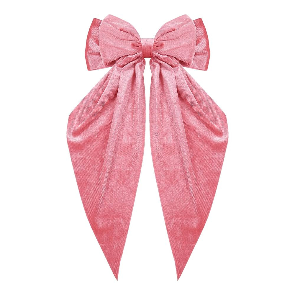 Pink Velvet Large Hair Bow Long Tail Bowknot Hair Barrette Clip 8.26 Inch Women Girls Fall Winter... | Amazon (US)