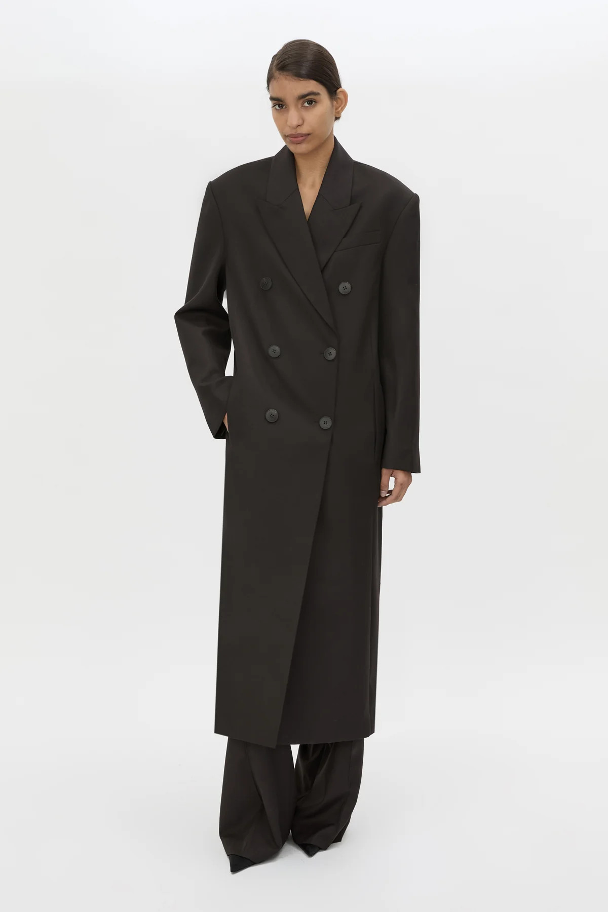 Saxony Double Breasted Coat in Espresso Pindot - CAMILLA AND MARC® C&M | CAMILLA AND MARC (ANZ)