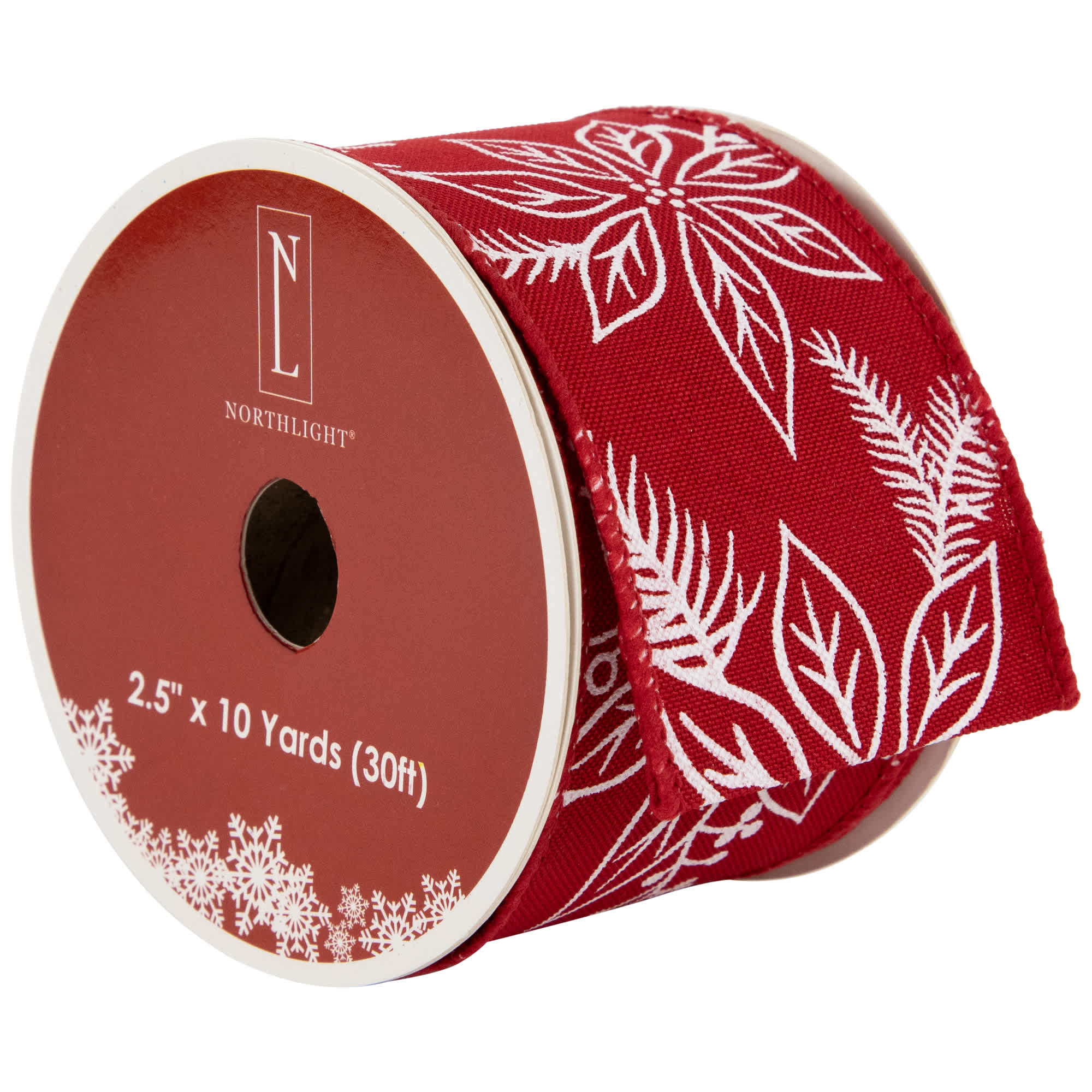 Northlight Red and White Floral Print Wired Craft Christmas Ribbon 2.5 inch x 10 Yards one_size | NORTHLIGHT J99452 | Lowe's