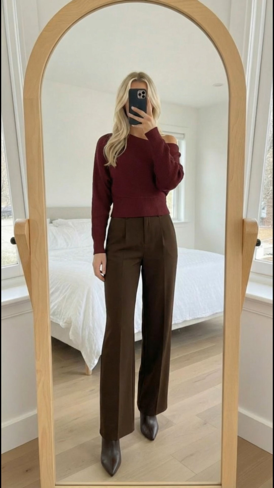 Cozy but elevated 🤎✨**
Burgundy off-the-shoulder sweater paired with rich chocolate brown dress pants and matching boots is the perfect mix of warm, chic, and winter-ready. Soft, flattering, and effortlessly put-together for work, dinner, or holiday plans.

off the shoulder sweater, burgundy sweater outfit, chocolate brown pants, brown boots outfit, cozy chic style, winter outfit inspo, elevated basics, Amazon fashion finds, classy winter looks, neutral outfit ideas, warm toned outfit, holiday outfit inspiration.
Great office Wear look added some perfumes to the options because those are so perfect for this time of year. Make great gifts along with some accessories that you have to have. 

#LTKgrwm #LTKmorningroutine #LTKHoliday