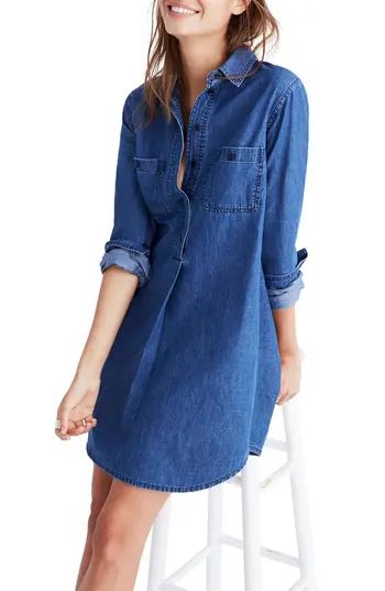 Women's Madewell Denim Popover Shirtdress, Size X-Small - Blue | Nordstrom