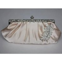 Bridal Clutch - Champagne Satin With Swarovski Crystal Feather Brooch | Etsy (US)