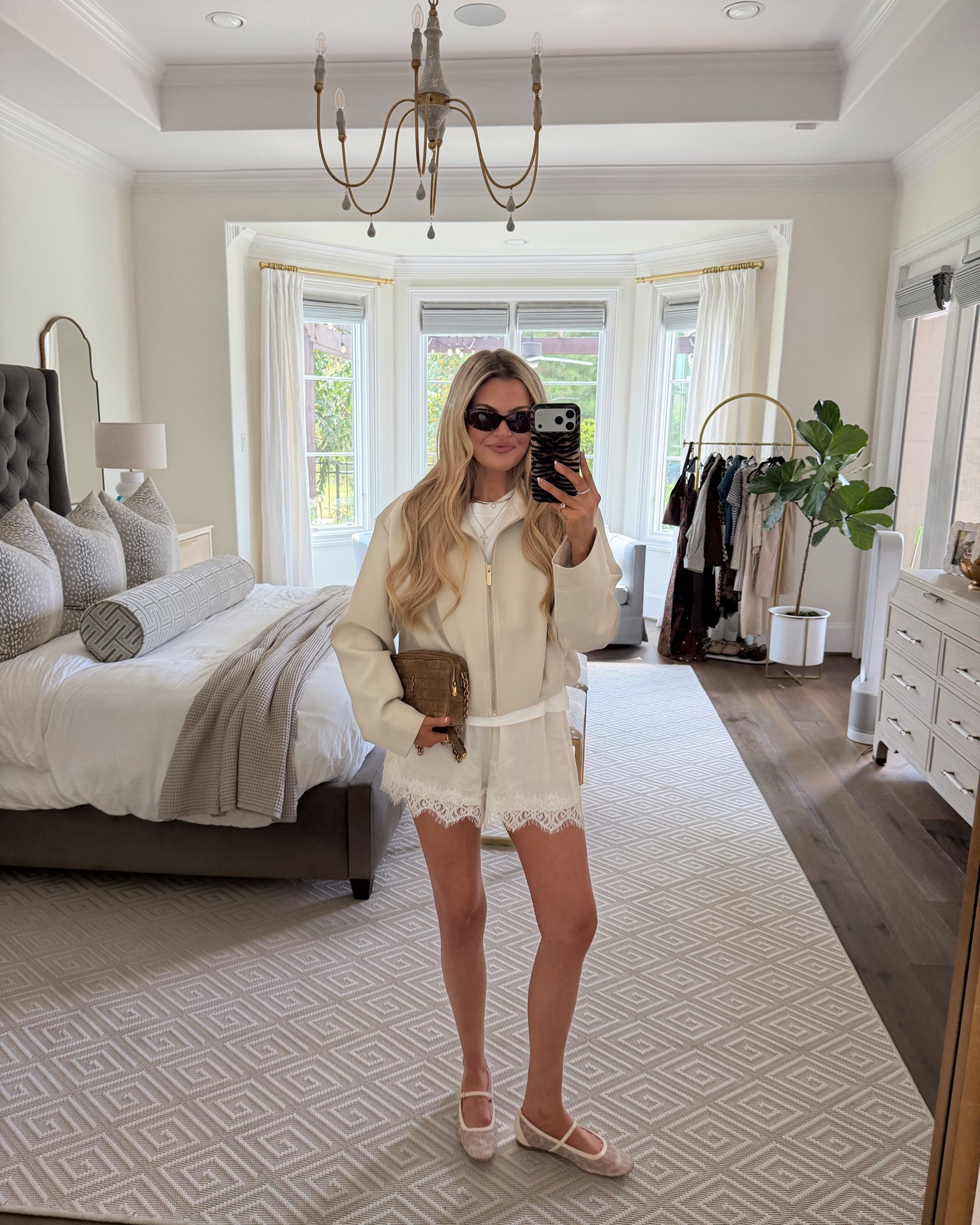 today’s ootd for a meeting with my management team 🤍 pretending it’s not still hot as hell outside (wearing size XS in top, small in shorts, & small in jacket. shoes run big - size down at least 1/2 size, if not, one full size) 

electric picks code: JESS20

fall transition outfit, zara, aritzia, neutral outfit, lace satin shorts, fall jackets, ballet flats

#LTKootd #LTKSeasonal #LTKdayinmylife