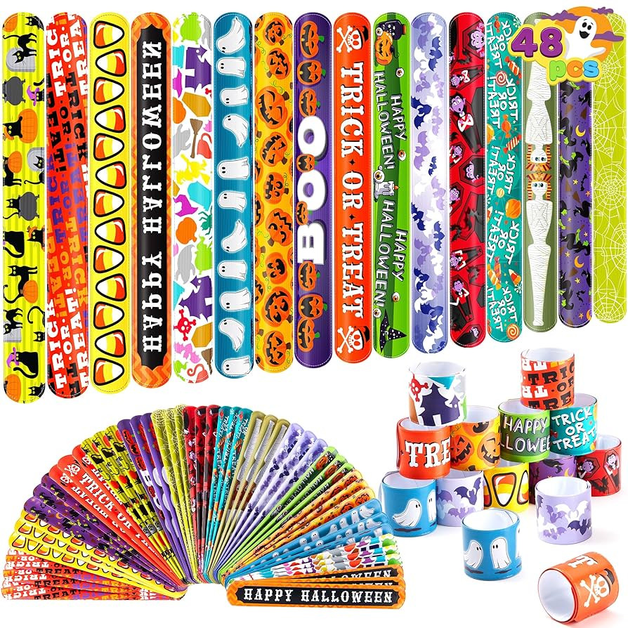 JOYIN 48 PCS Halloween Slap Bracelets for Kids, Friendship Bracelets Bulk for Halloween Party Fav... | Amazon (US)