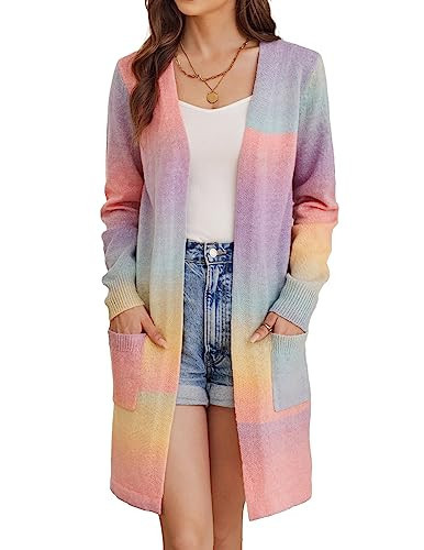 GRACE KARIN Womens Rainbow Cardigan Cute Colorful Sweaters(2XL,Gradient Yellow) | Amazon (US)