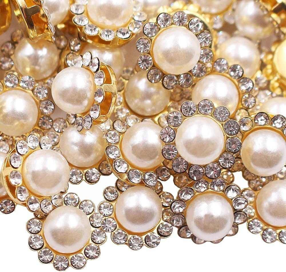 100 Pcs 12mm Flower Claw Pearl Sew On Rhinestones Gold Flatback Base Shiny Crystals Rhinestones S... | Amazon (US)