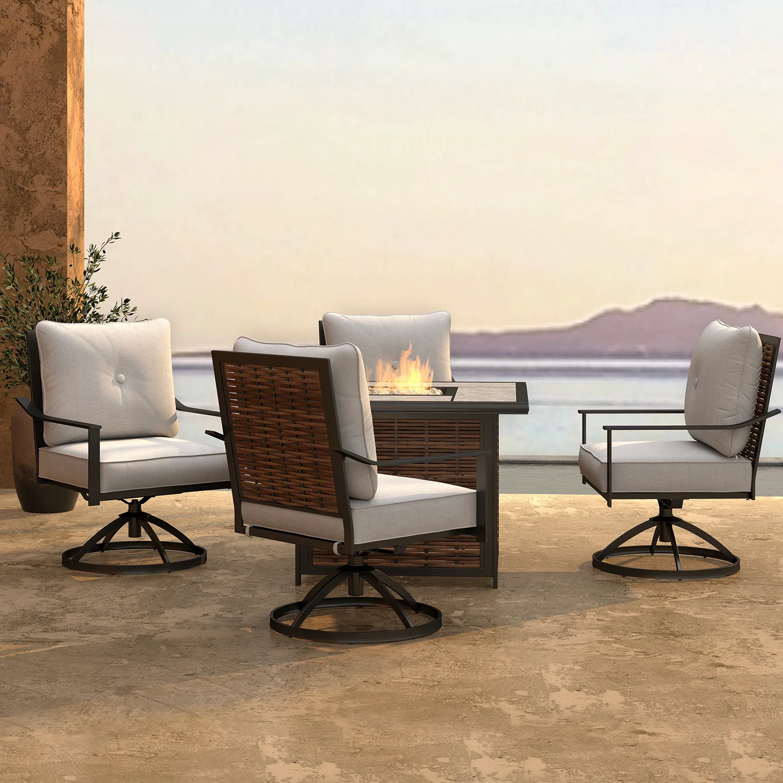 Abba Patio Sedalia 4 - Person Outdoor Seating Group With Fire Pit Table & Swivel Chair | Wayfair | Wayfair North America