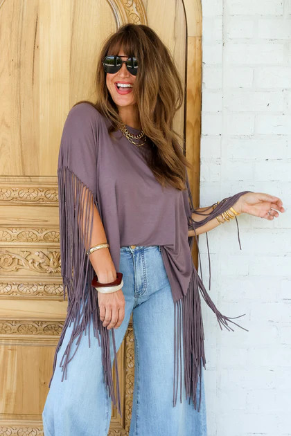 Western Showstopper Mocha Fringe Top | The Willow Tree