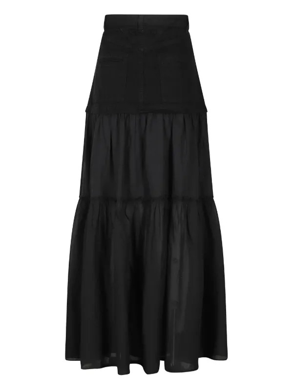 PINKO denim-panel Tiered Maxi Skirt | Black | FARFETCH SK | Farfetch Global