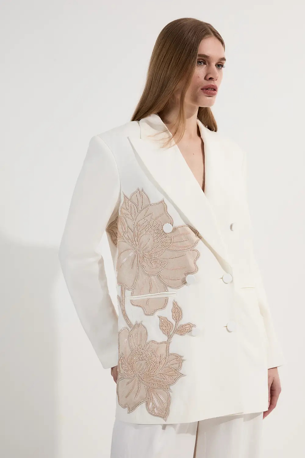 Stone Premium Summer Embellished Applique Tailored Jacket | Karen Millen | Karen Millen