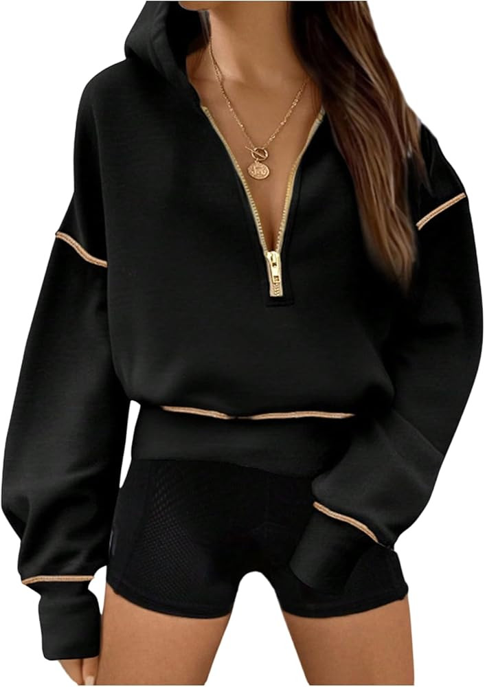 SweatyRocks Zip Up Hoodies for Women 2025 Fall Fashion Pullover Sweatshirt Thermal Lined Tops | Amazon (US)