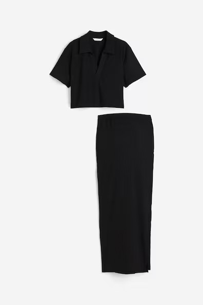 H & M - MAMA 2-piece Ribbed Set - Black | H&M (US + CA)