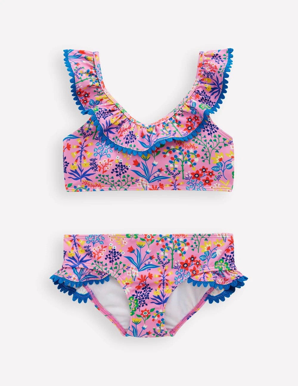Frill V-neck Bikini Set-Meadowsweet Pink Garden floral | Boden (US)