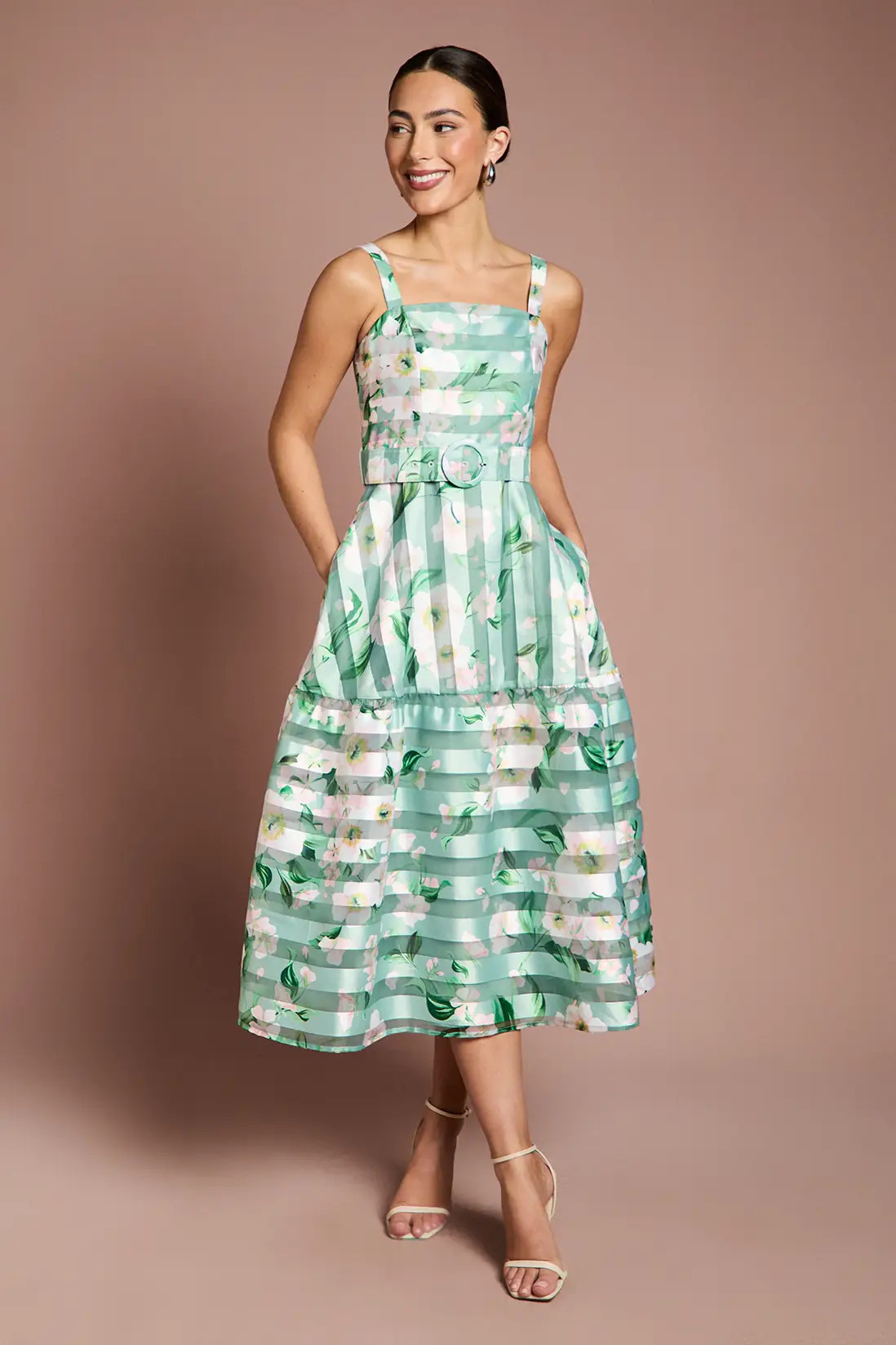 Printed Floral Burnout Organza Midi Dress | Karen Millen