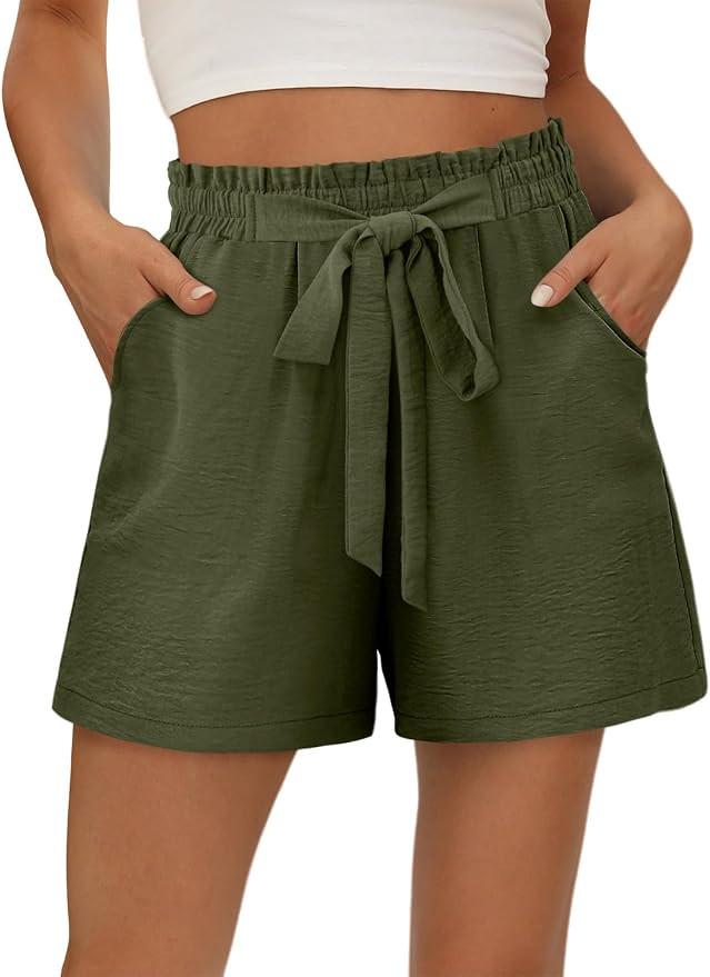 KISSMODA Womens Summer Shorts with Pockets Lightweight High Waisted Adjustable Tie Knot Loose Cas... | Amazon (US)