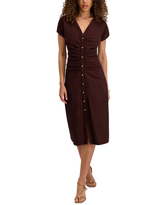 Women's V-Neck Short-Sleeve Midi Shirt Dress | Macy's