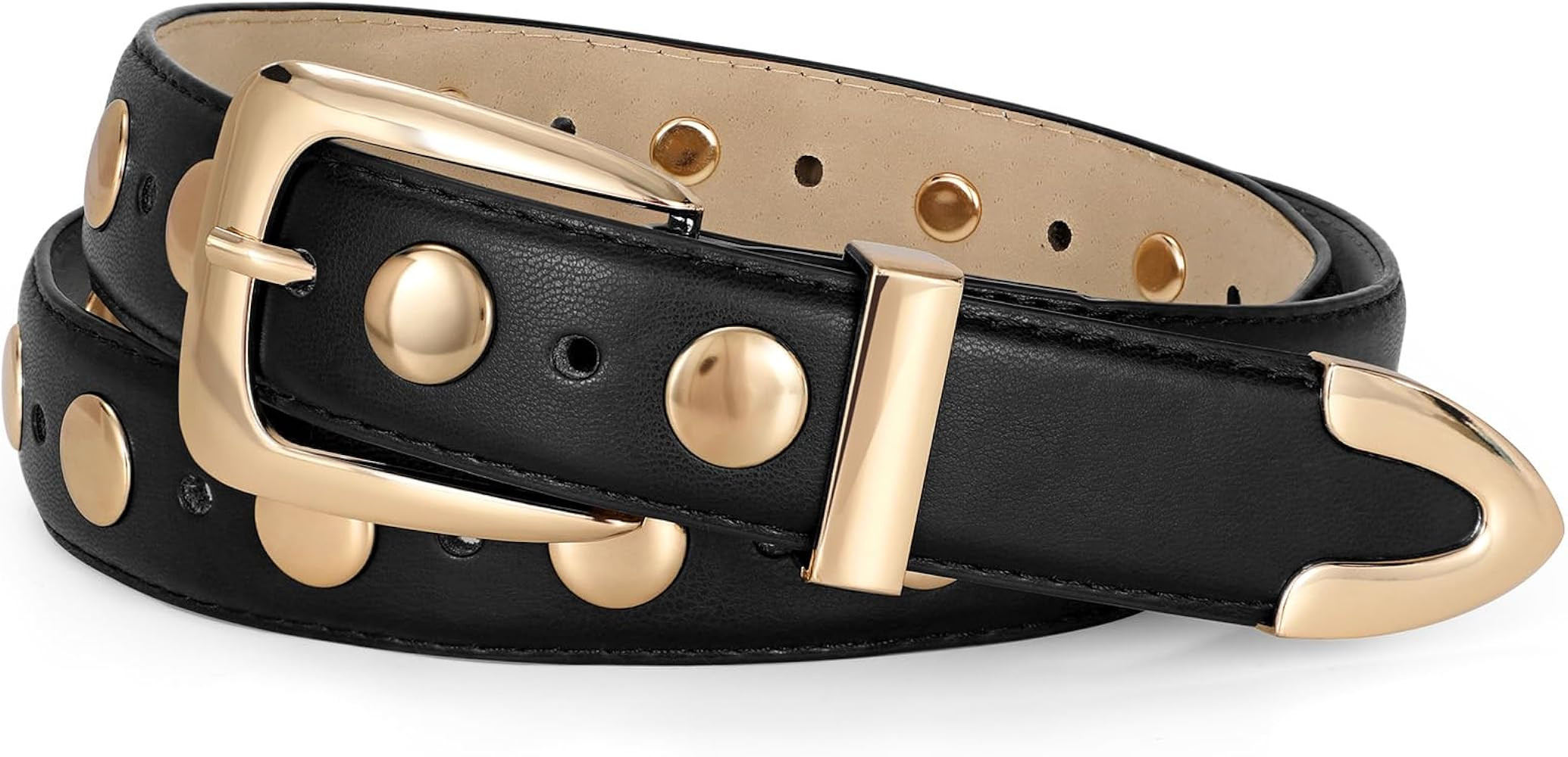 JASGOOD Women Leather Belt Fashion Studded Belt Ladies Punk Belt Vintage Leather Belt for Jeans D... | Amazon (US)