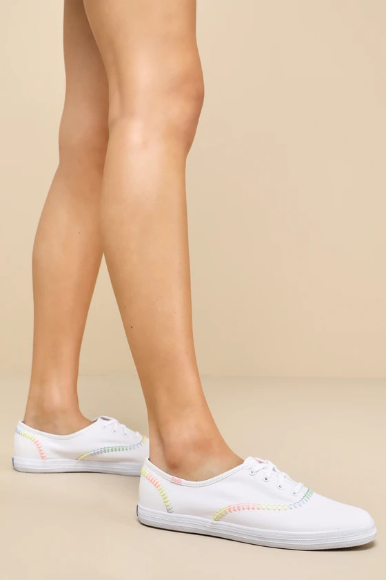 Champion White Canvas Whipstitch Lace-Up Sneakers | Lulus