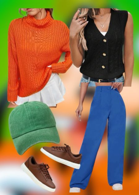 Goofy Disney Bound | fab five | Shein outfit | orange long sleeve | black knit vest | wide leg blue pants | brown shoes

#LTKstyletip #LTKfindsunder50 #LTKsalealert