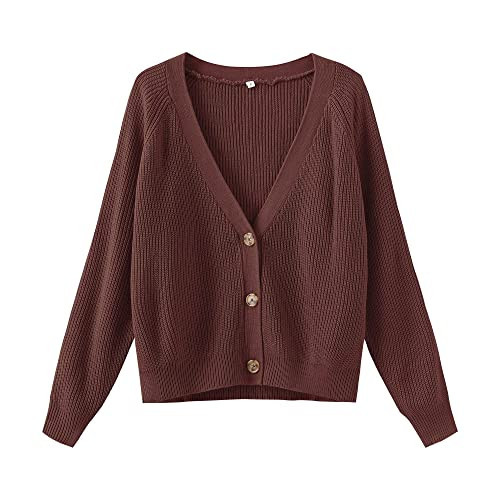 TASAMO Women's Long Sleeve Knit Sweater Open Front Cardigan Button Loose Outerwear (Large,Mauve) | Amazon (US)