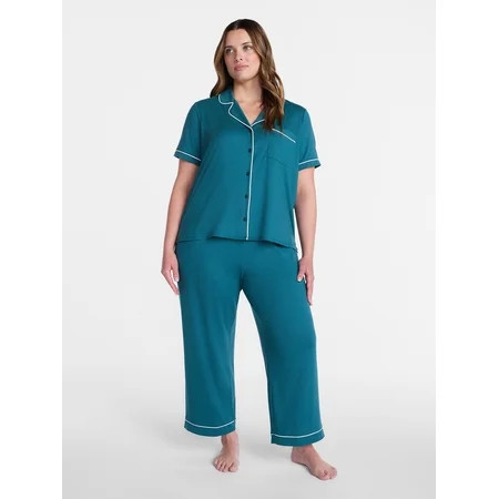 Joyspun Women's Dreamy Soft Collection Notch Collar Top and Capri Pants Pajama Set, 2-Piece, Sizes XS-3X | Walmart (US)