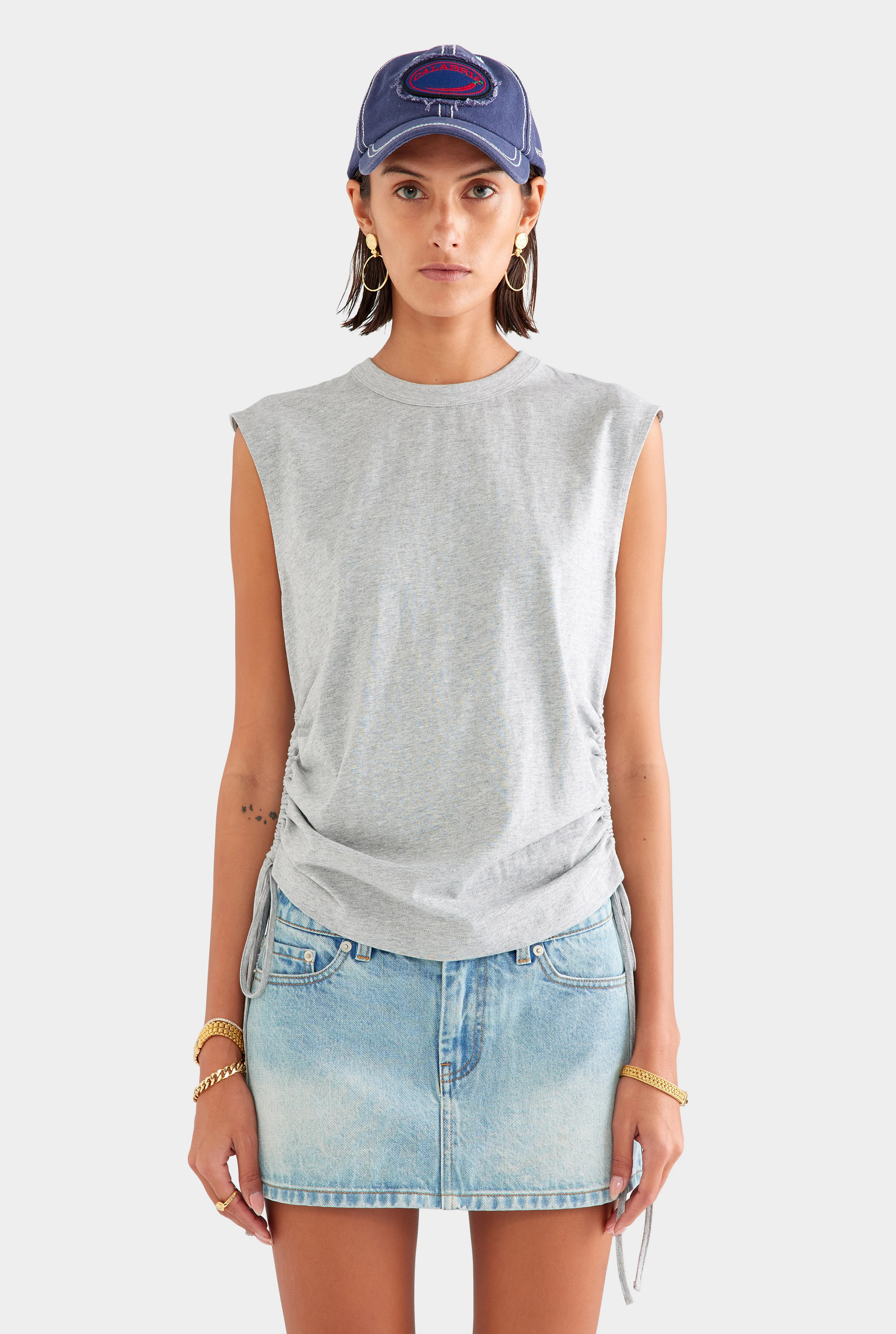 Tie Side Sleeveless Tee in Grey Marl | Venroy | Venroy AU