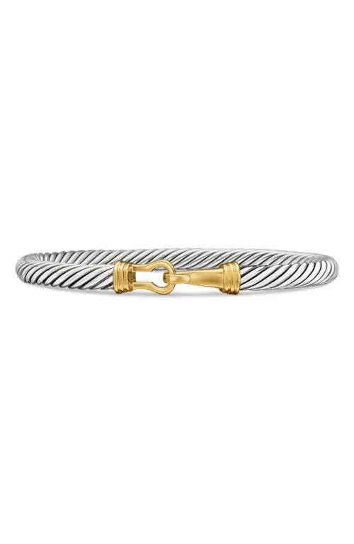 David Yurman Buckle Classic Cable Bracelet in Sterling Silver with 14K Yellow Gold, 5mm in Two Tone at Nordstrom, Size Large | Nordstrom