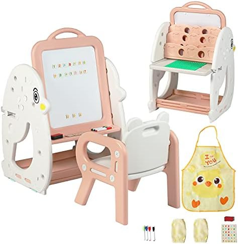 Kinder King 4 in 1 Kids Art Easel w/Chair, Magnetic Whiteboard & Book Rack, Double Sided Desktop ... | Amazon (US)