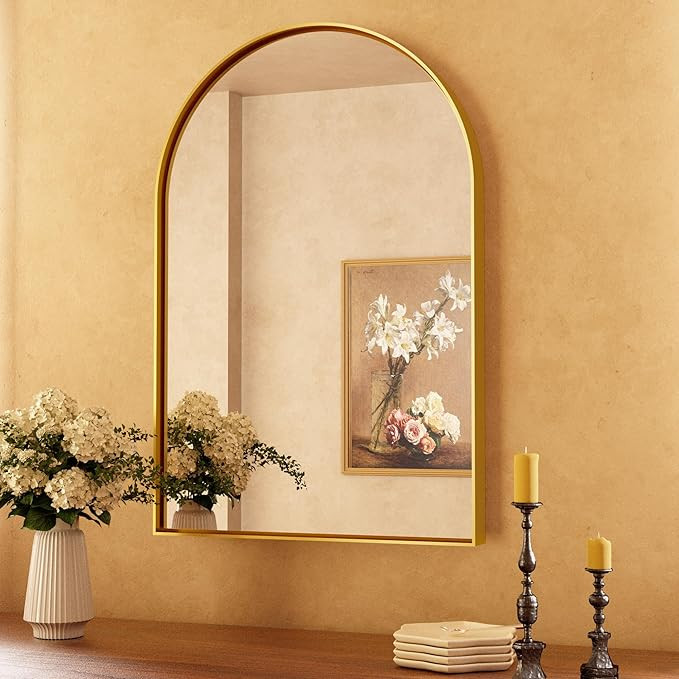 TETOTE Gold Arched Mirror for Vanity, 20 x 30 Brushed Gold Metal Framed Arch Mirror Wall Mounted,... | Amazon (US)