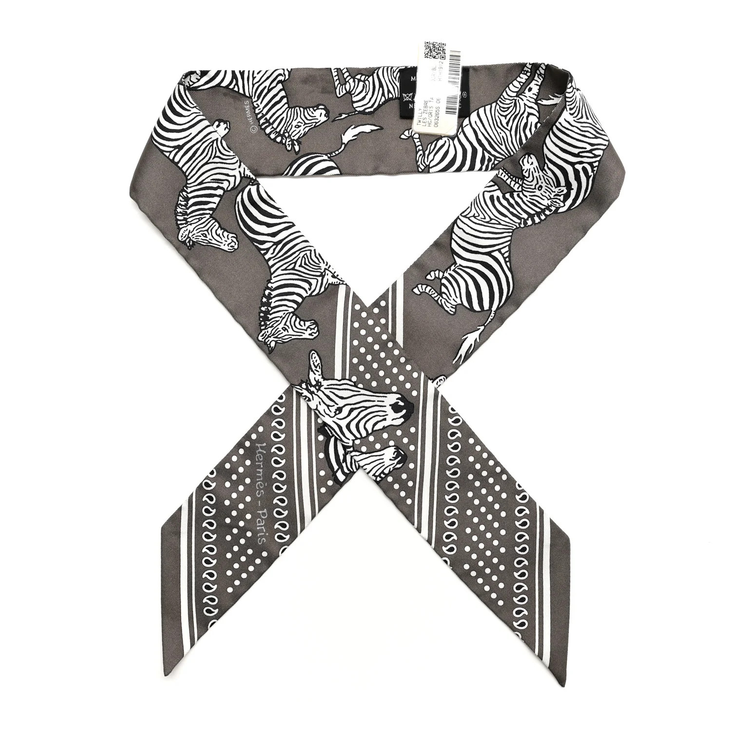 Silk Les Zebres Twilly Gris Taupe Black White | FASHIONPHILE (US)