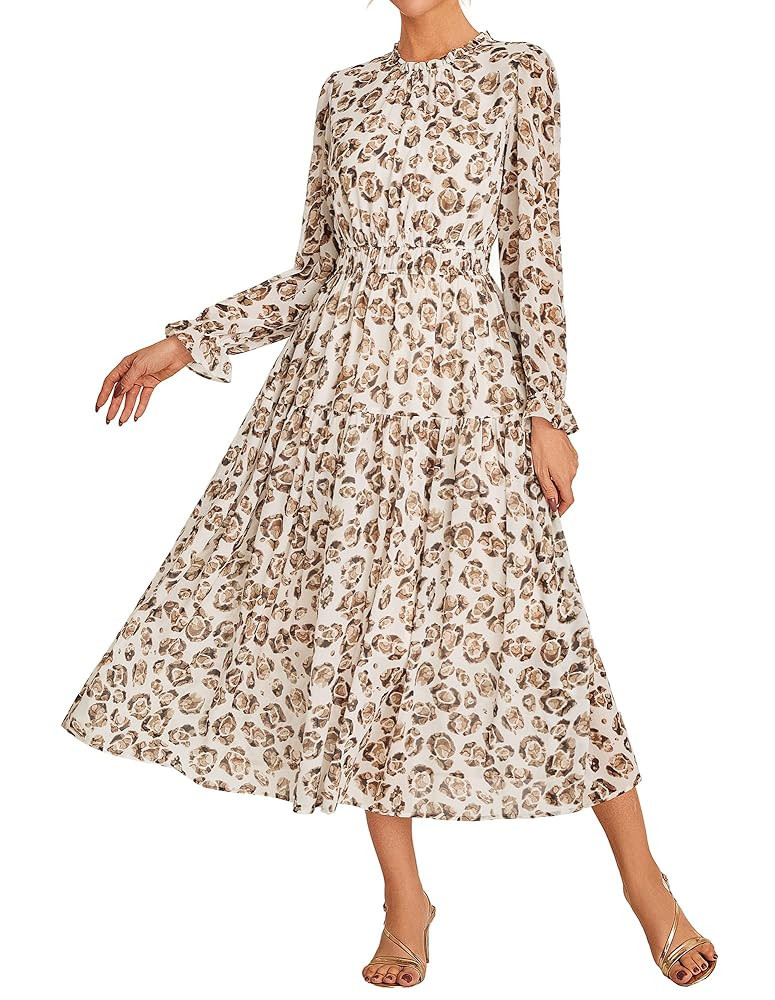 GRACE KARIN Women's Long Sleeve Maxi Dress Fall 2025 Chiffon Flowy Wedding Guest Dresses Floral T... | Amazon (US)