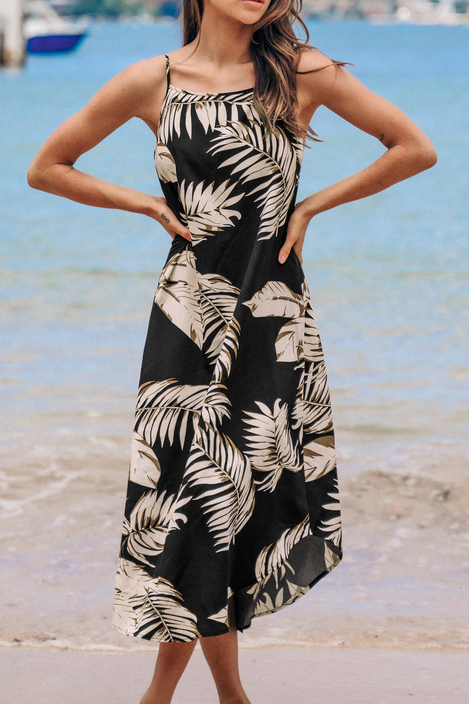 Palm Leaves Sleeveless Midi DressNew | Cupshe US